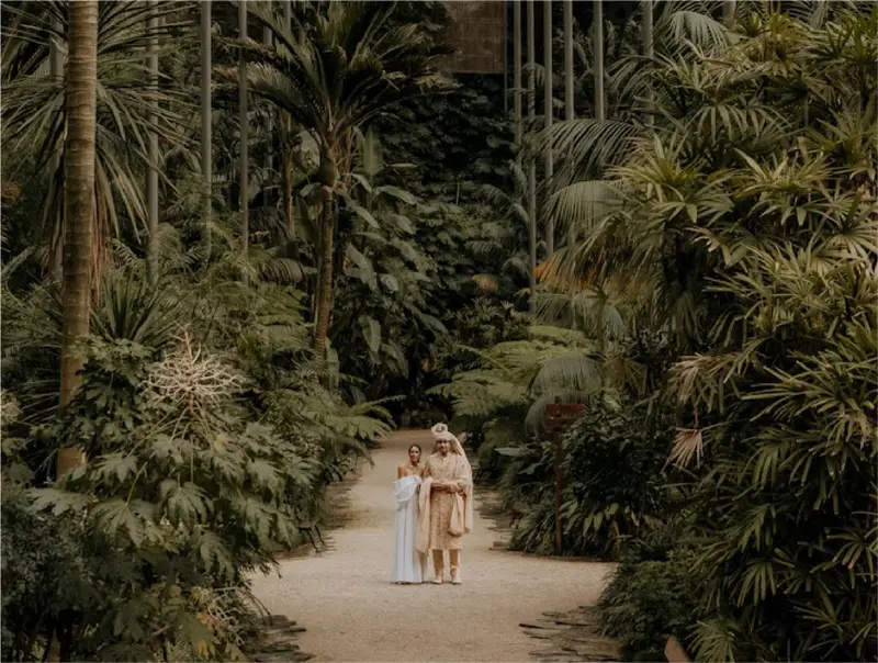 A couple in a garden in Portugal